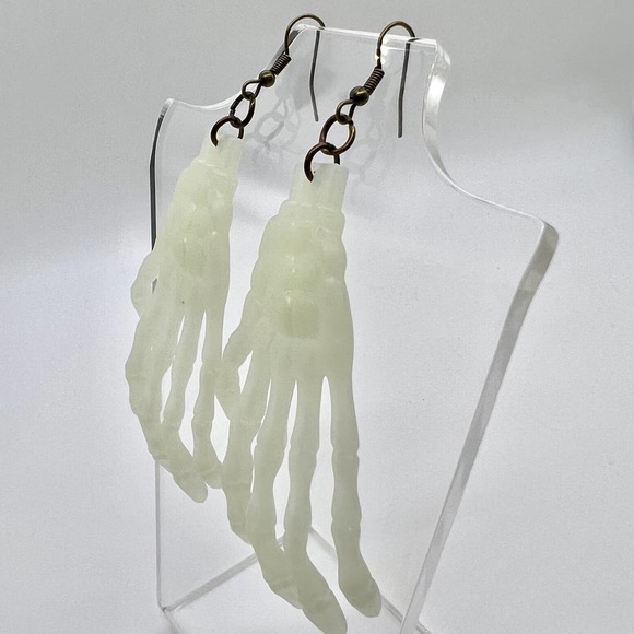 Skeleton Earrings - Glow In The Dark Skeleton Hand Earrings - Halloween Earrings - Picture 4 of 10